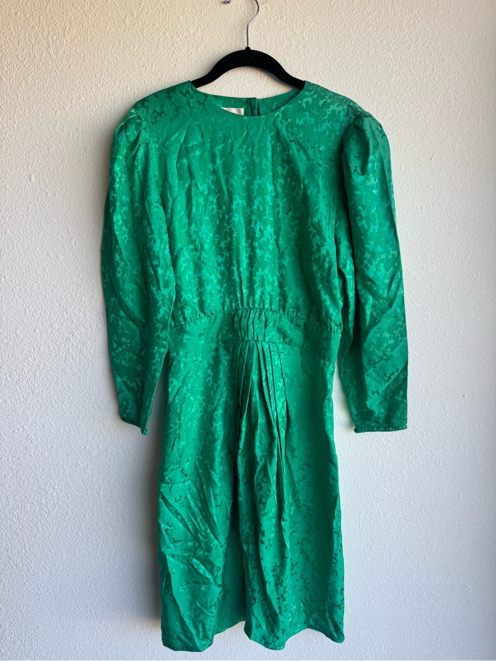 Vintage 80s Neiman Marcus Emerald Green Silk Long Sleeve Dress size 8